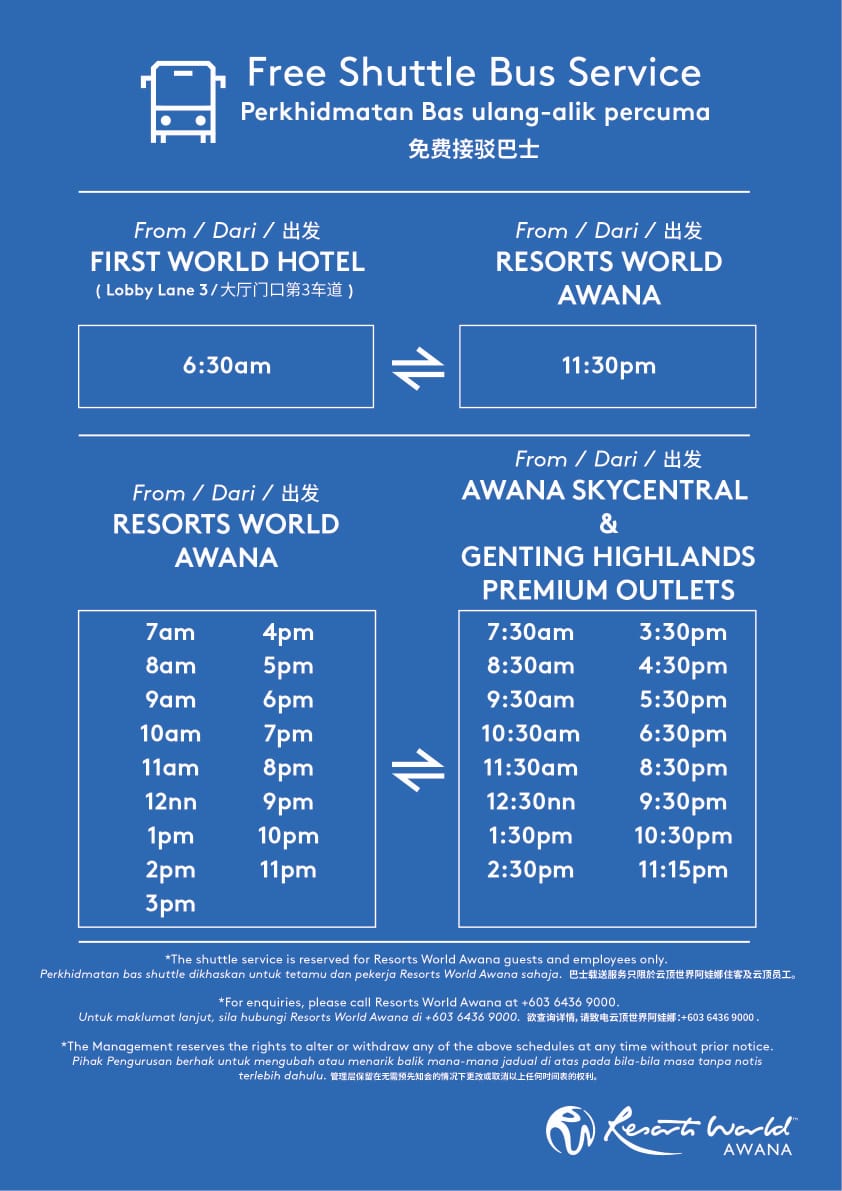 Awana Shuttle Bus Schedule 